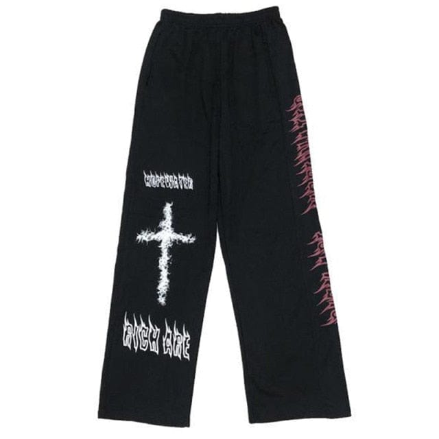 Pantaloni gotici Aolamegs pentru bărbați Pantaloni de trening casual japonezi Graffiti Anime Punk Hippie Pantaloni largi Harajuku High Street Streetwear