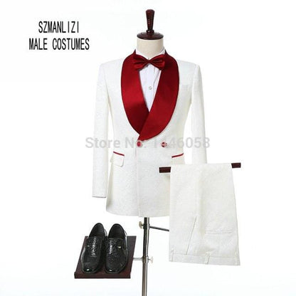 Men Black Double Breasted Wedding Groom Suit With Pants Tuxedo For Men Wedding Suits Prom Best Man Suit (Jacket+Pants+Bow)