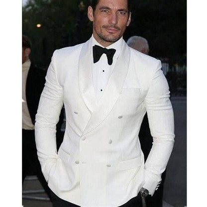 Men Black Double Breasted Wedding Groom Suit With Pants Tuxedo For Men Wedding Suits Prom Best Man Suit (Jacket+Pants+Bow)