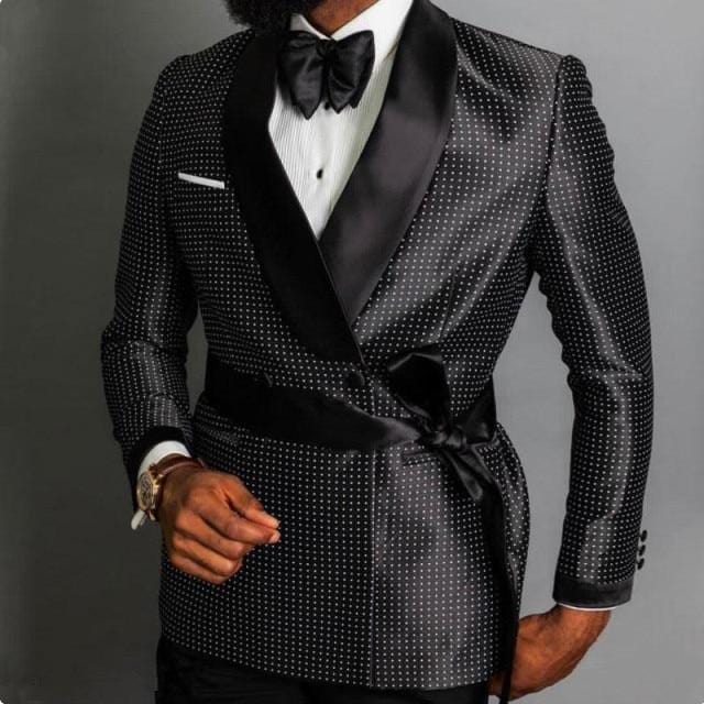 2021 Men Black Double Breasted Wedding Groom Suit With Pants Tuxedo For Men Wedding Suits Prom Best Man Suit (Jacket+Pants+Bow)