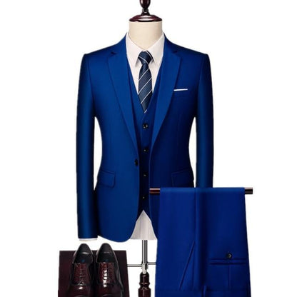 16 Color Basic Style Men's Casual Solid Color 3 Pieces Suits / Male One Button Blazers Jacker Coat Trousers Pants Vest Waistcoat