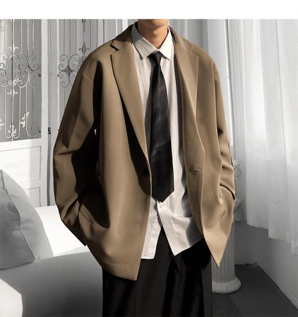 2021 New Luxury Classic Black Blue Khaki Japan Style Men'S Casual Blazers Autumn Spring Fashion Brand Loose Long Suit