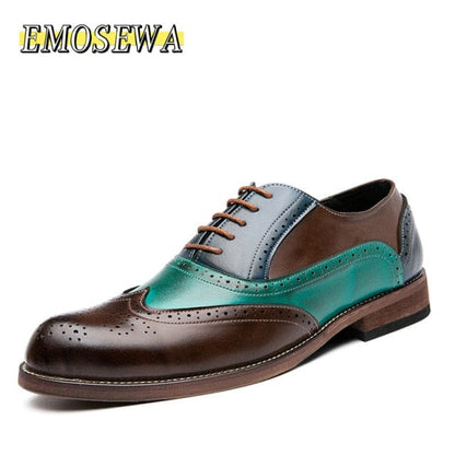 EMOSEWA Brand Size 38~48 Men Dress Shoes Handmade Brogue Style Paty Leather Wedding Shoes Men Flats Leather Oxfords Formal Shoes