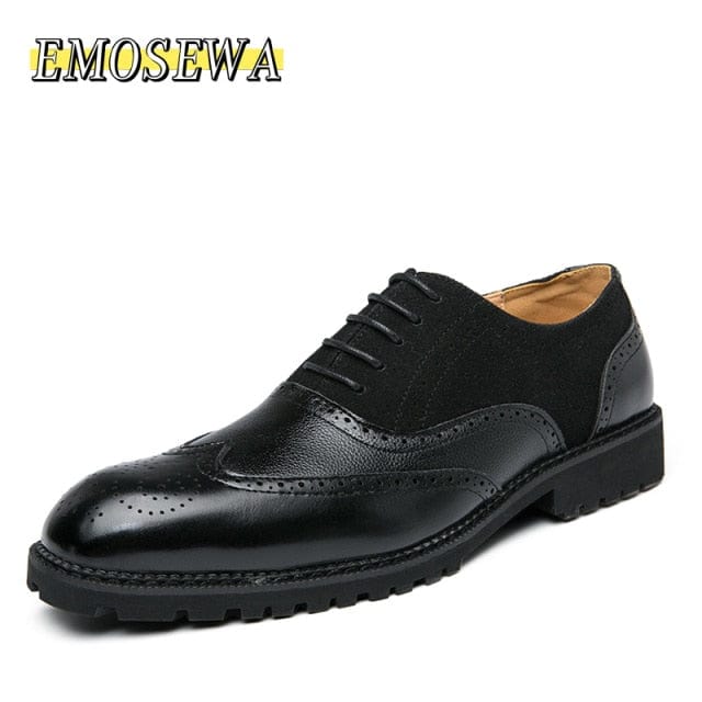 EMOSEWA Brand Size 38~48 Men Dress Shoes Handmade Brogue Style Paty Leather Wedding Shoes Men Flats Leather Oxfords Formal Shoes