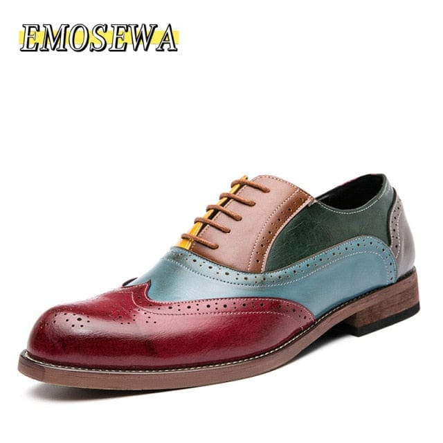 EMOSEWA Brand Size 38~48 Men Dress Shoes Handmade Brogue Style Paty Leather Wedding Shoes Men Flats Leather Oxfords Formal Shoes