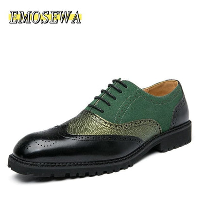 EMOSEWA Brand Size 38~48 Men Dress Shoes Handmade Brogue Style Paty Leather Wedding Shoes Men Flats Leather Oxfords Formal Shoes