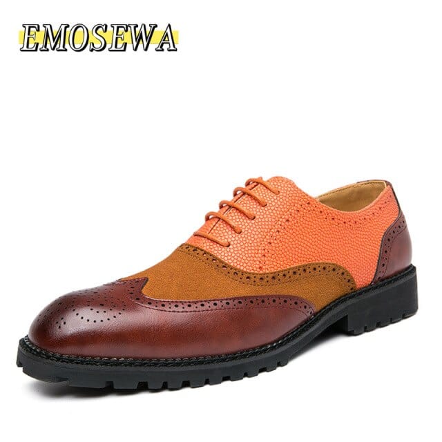 EMOSEWA Brand Size 38~48 Men Dress Shoes Handmade Brogue Style Paty Leather Wedding Shoes Men Flats Leather Oxfords Formal Shoes