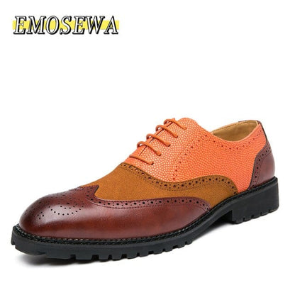 EMOSEWA Brand Size 38~48 Men Dress Shoes Handmade Brogue Style Paty Leather Wedding Shoes Men Flats Leather Oxfords Formal Shoes