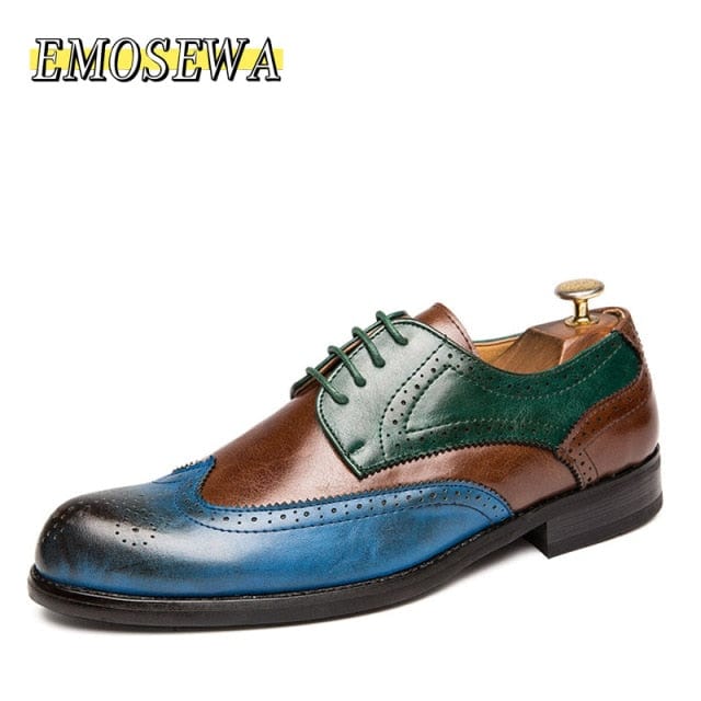 EMOSEWA Brand Size 38~48 Men Dress Shoes Handmade Brogue Style Paty Leather Wedding Shoes Men Flats Leather Oxfords Formal Shoes