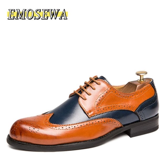 EMOSEWA Brand Size 38~48 Men Dress Shoes Handmade Brogue Style Paty Leather Wedding Shoes Men Flats Leather Oxfords Formal Shoes