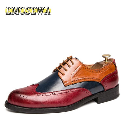 EMOSEWA Brand Size 38~48 Men Dress Shoes Handmade Brogue Style Paty Leather Wedding Shoes Men Flats Leather Oxfords Formal Shoes