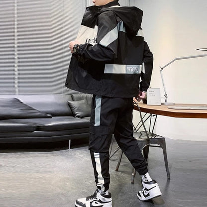 Tracksuits Set  Men Autumn Sportswear Suit Hooded Jacket Sweatshirt+Pant Patchwork Hip Hop Streetwear 2 PCS Men Clothing
