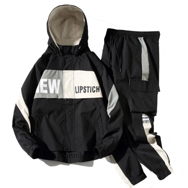 Tracksuits Set  Men Autumn Sportswear Suit Hooded Jacket Sweatshirt+Pant Patchwork Hip Hop Streetwear 2 PCS Men Clothing