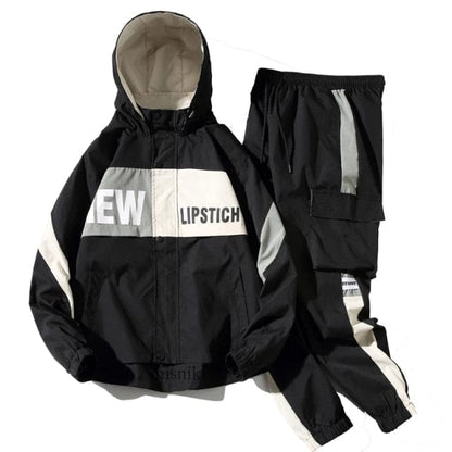 Tracksuits Set  Men Autumn Sportswear Suit Hooded Jacket Sweatshirt+Pant Patchwork Hip Hop Streetwear 2 PCS Men Clothing