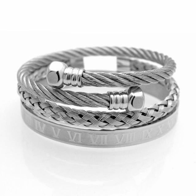 Luxury 3pcs/Set Stainless Steel Bracelet Hip Hop Men Jewelry Roman Number Crown Charm Gold Color Jewelry For Men Pulseira