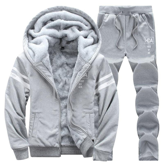 Mens Tracksuits Winter Men Set Warm Hoodies Suit Casual Fleece Lined Sweatshirts Men 2 Piece Set Sportswear 2021 4XL