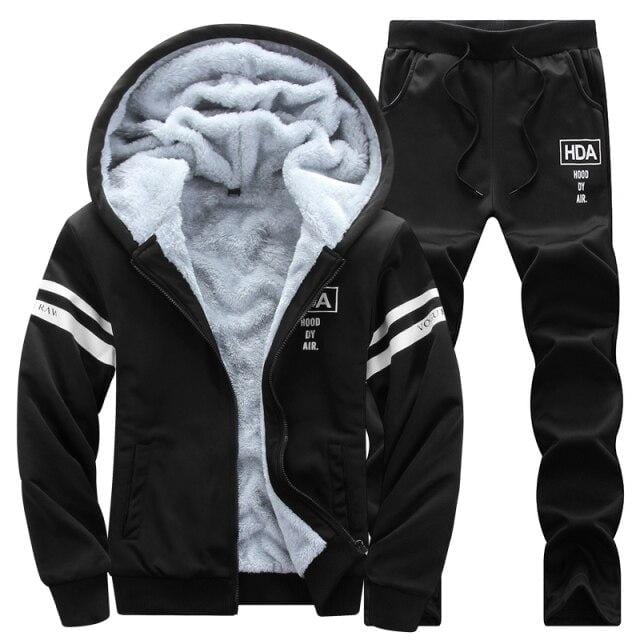 Mens Tracksuits Winter Men Set Warm Hoodies Suit Casual Fleece Lined Sweatshirts Men 2 Piece Set Sportswear 2021 4XL