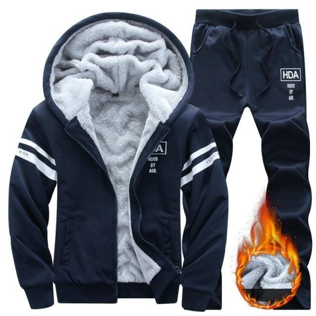 Mens Tracksuits Winter Men Set Warm Hoodies Suit Casual Fleece Lined Sweatshirts Men 2 Piece Set Sportswear 2021 4XL