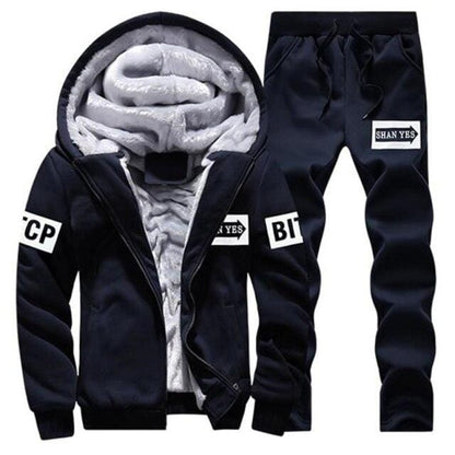 Mens Tracksuits Winter Men Set Warm Hoodies Suit Casual Fleece Lined Sweatshirts Men 2 Piece Set Sportswear 2021 4XL