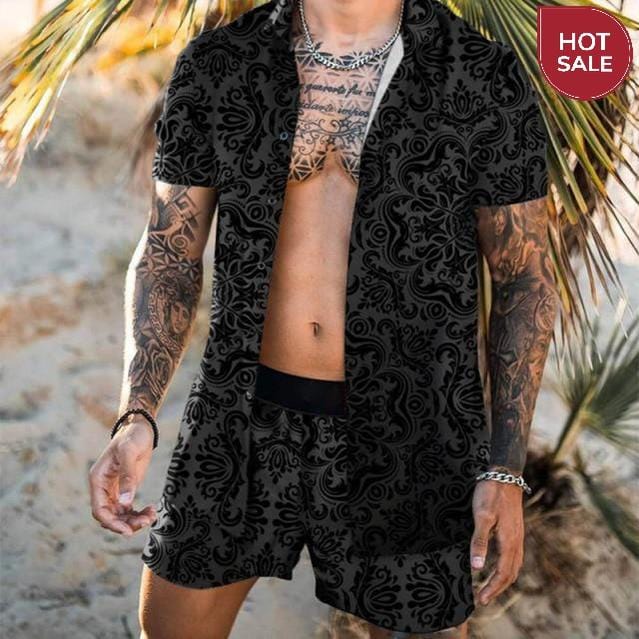 Fashion Hawaiian Print Short Sleeve Shirt Set Men's Beach Coconut Print Shorts Men's Daily Beach Shirt Set Two-piece M-3XL