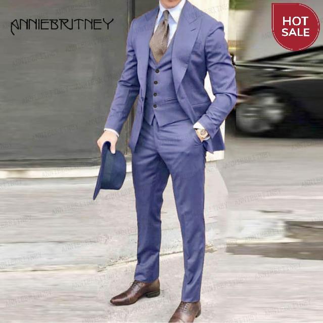 2021 Brown Classic Men Suit 3 Pieces Tuxedo Peak Lapel Groomsmen Wedding Suits Set Fashion Men Business Blazer Jacket+Pants+Vest