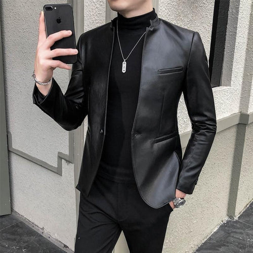 2021 Brand Clothing Fashion Men's High quality Casual leather jacket Male slim fit business leather Suit coats/Man Blazers