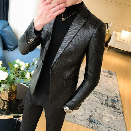 2021 Brand Clothing Fashion Men's High quality Casual leather jacket Male slim fit business leather Suit coats/Man Blazers