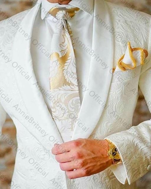 2021 Dimensiune personalizată Jacquard Groomsmen alb Mire Smoking șal rever Costume bărbați nunta bal cel mai bun bărbat blazer jachetă cu pantaloni set