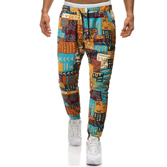 Mens Cotton Linen Joggers Sweatpant African Dashiki Print Trousers Jogging Pants Men Casual Hip Hop Streetwear African Clothes