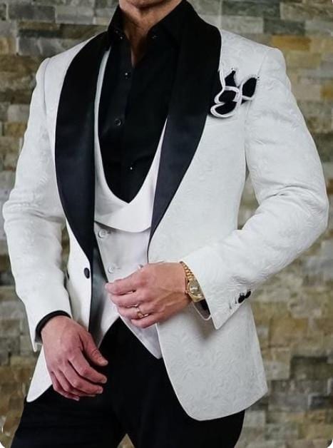 2021 Dimensiune personalizată Jacquard Groomsmen alb Mire Smoking șal rever Costume bărbați nunta bal cel mai bun bărbat blazer jachetă cu pantaloni set