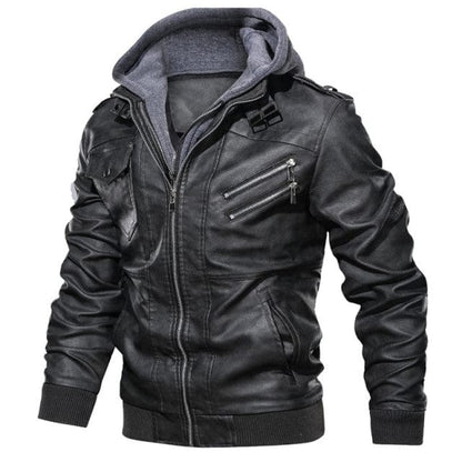 New autumn winter men's leather motorcycle jacket PU leather hooded jacket warm baseball jacket Euro Size coat