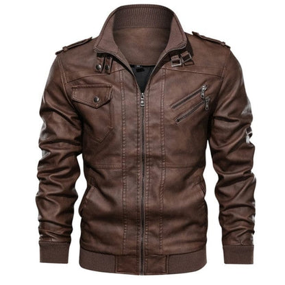 New autumn winter men's leather motorcycle jacket PU leather hooded jacket warm baseball jacket Euro Size coat