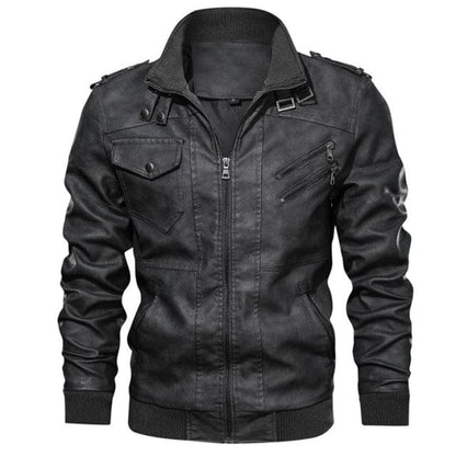 New autumn winter men's leather motorcycle jacket PU leather hooded jacket warm baseball jacket Euro Size coat