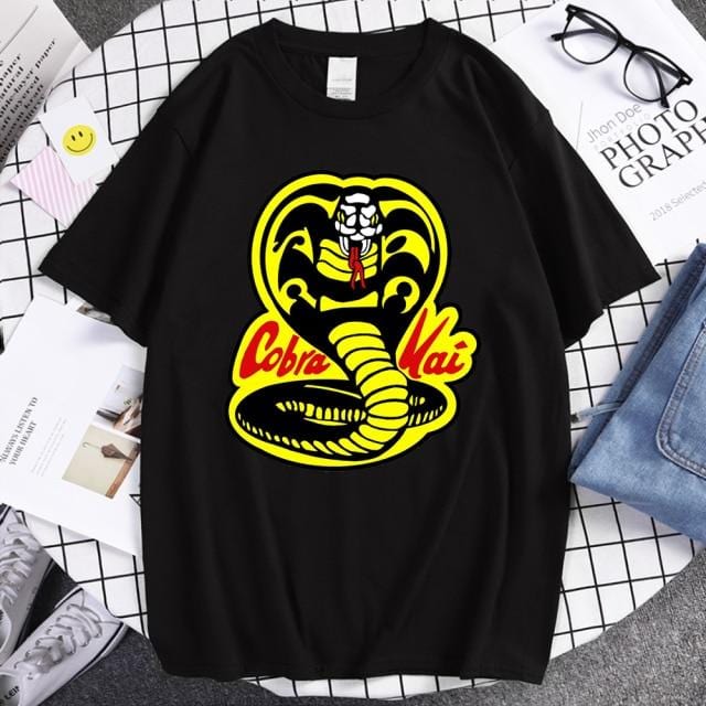 Cobra Kai T Shirt Men Strike First Strike Hard No Mercy Tshirt Shirts QualitySummer Top Tshirts Short Sleeves Tees Black T-Shirt