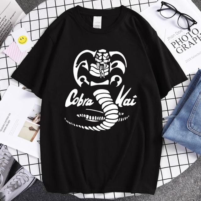 Cobra Kai T Shirt Men Strike First Strike Hard No Mercy Tshirt Shirts QualitySummer Top Tshirts Short Sleeves Tees Black T-Shirt