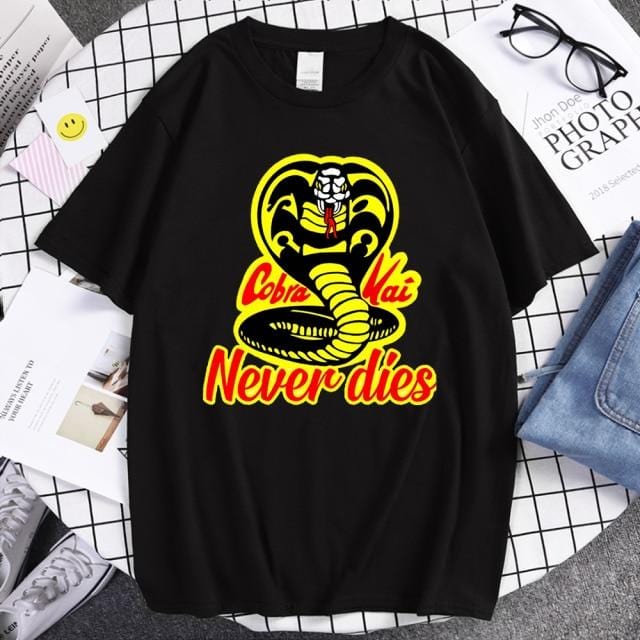 Cobra Kai T Shirt Men Strike First Strike Hard No Mercy Tshirt Shirts QualitySummer Top Tshirts Short Sleeves Tees Black T-Shirt