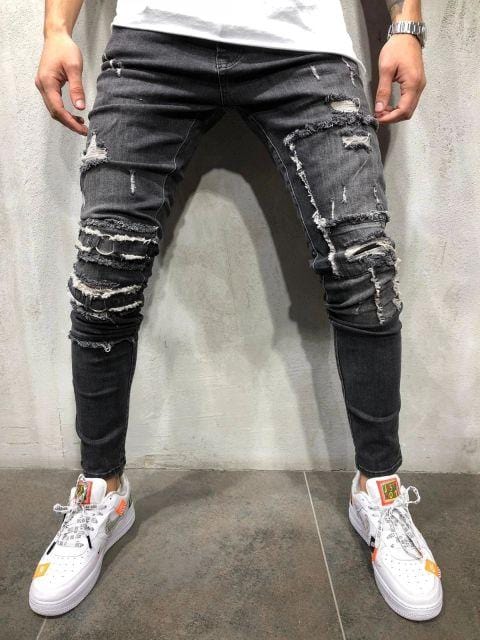 24 Styles Skinny ripped jeans men Pants Pencil Biker Side Striped Jeans Destroyed Hole Hip Hop Slim Fit Man Stretchy Jean Print