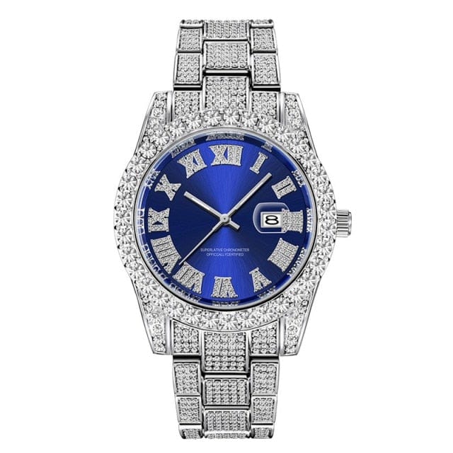 Hip Hop Full Iced Out Ceasuri pentru bărbați Ceasuri de mână cu cuarț cu date de lux, cu ceas cu zircon cubic micropavat, pentru femei, bărbați, bijuterii