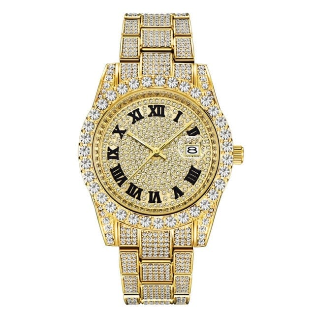 Hip Hop Full Iced Out Ceasuri pentru bărbați Ceasuri de mână cu cuarț cu date de lux, cu ceas cu zircon cubic micropavat, pentru femei, bărbați, bijuterii