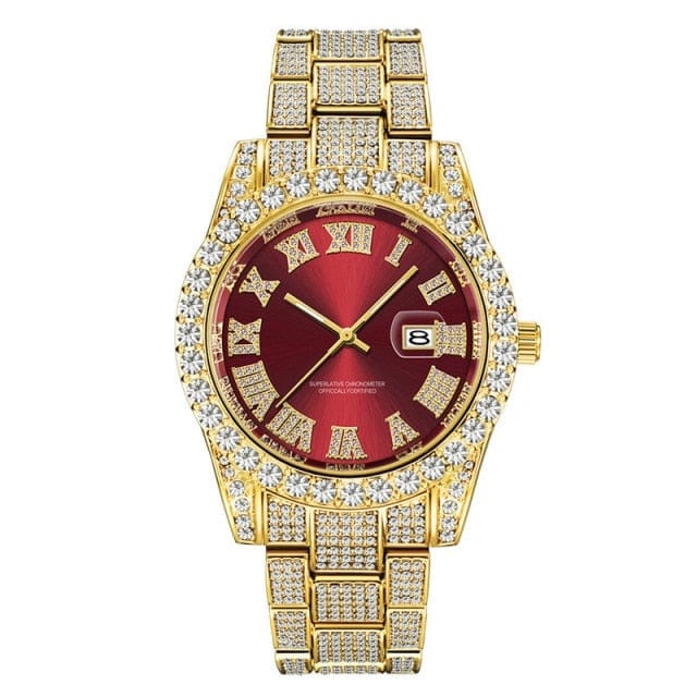 Hip Hop Full Iced Out Ceasuri pentru bărbați Ceasuri de mână cu cuarț cu date de lux, cu ceas cu zircon cubic micropavat, pentru femei, bărbați, bijuterii