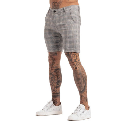 Men's Shorts Homme Summer Elastic Waist Plaid Short Skinny Fit Fashion Brand Fitness Shorts for Men Casual Stretchy Chinos