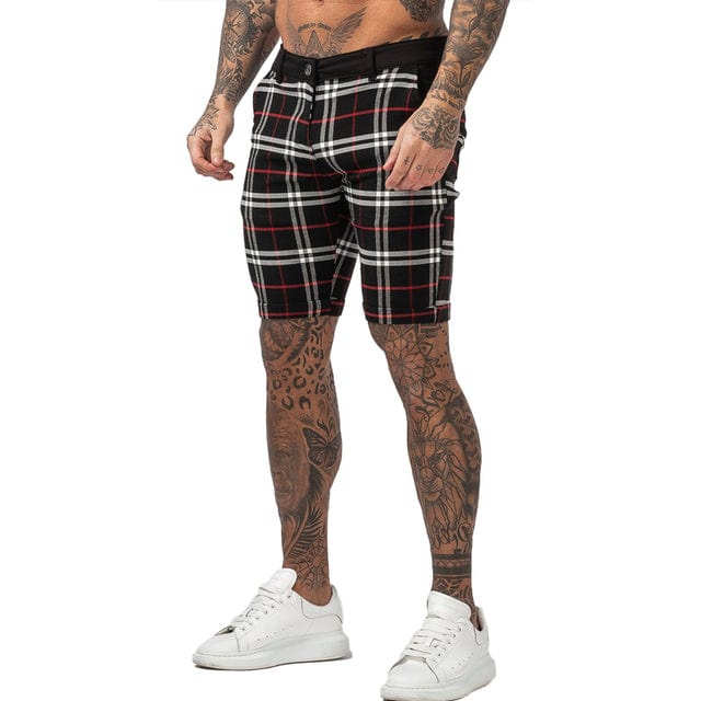 Men's Shorts Homme Summer Elastic Waist Plaid Short Skinny Fit Fashion Brand Fitness Shorts for Men Casual Stretchy Chinos