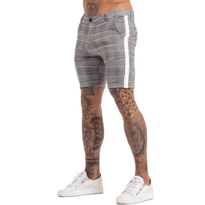 Men's Shorts Homme Summer Elastic Waist Plaid Short Skinny Fit Fashion Brand Fitness Shorts for Men Casual Stretchy Chinos