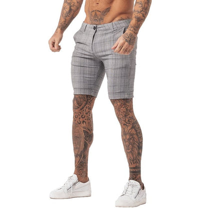 Men's Shorts Homme Summer Elastic Waist Plaid Short Skinny Fit Fashion Brand Fitness Shorts for Men Casual Stretchy Chinos