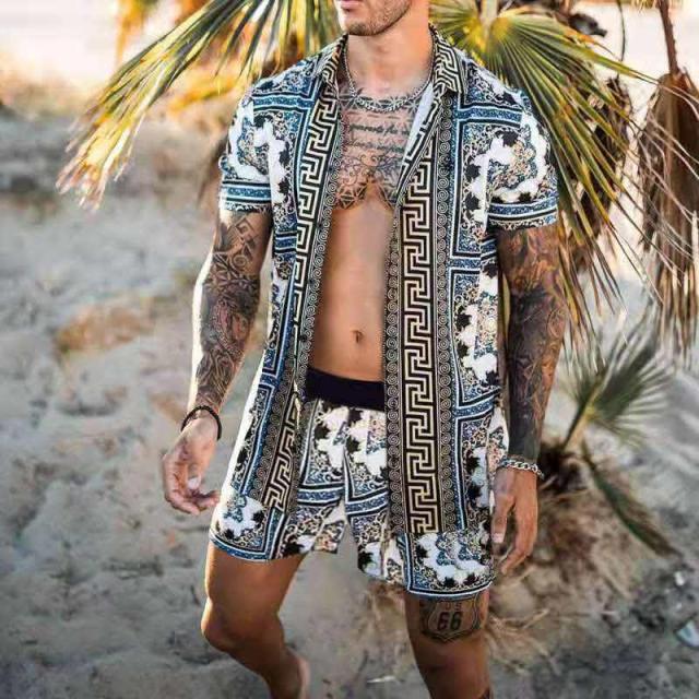 Hawaiian Set Mens Printing Set Short Sleeve Summer Casual Floral Shirt Beach Two Piece Suit 2021 New Fashion Men Sets M-3XL