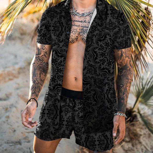 Hawaiian Set Mens Printing Set Short Sleeve Summer Casual Floral Shirt Beach Two Piece Suit 2021 New Fashion Men Sets M-3XL