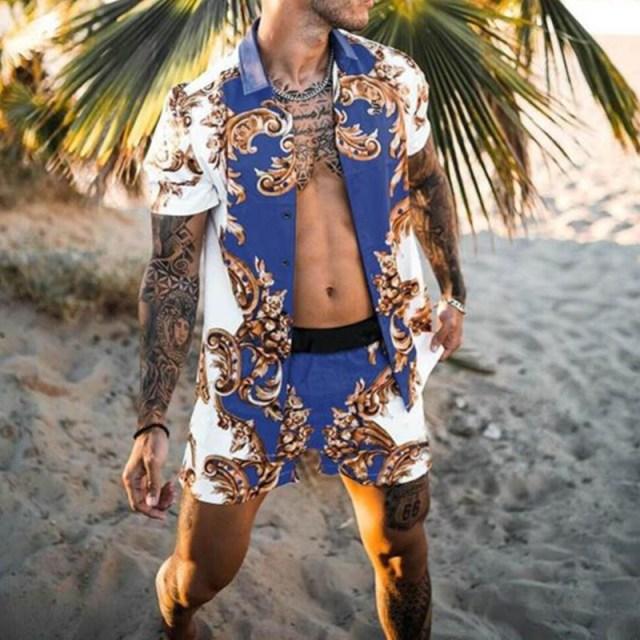 Hawaiian Set Mens Printing Set Short Sleeve Summer Casual Floral Shirt Beach Two Piece Suit 2021 New Fashion Men Sets M-3XL