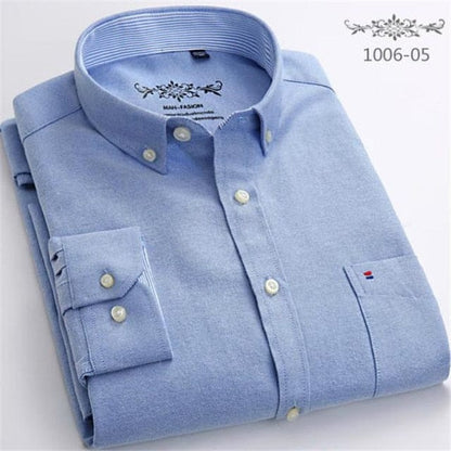 S- 6XL Oxford Shirts For Mens Long Sleeve Cotton Casual Dress Shirts Male Solid Plaid Chest Pocket Regular-Fit Man Social Shirt