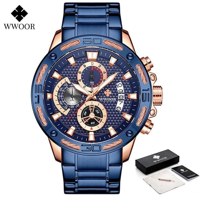 WWOOR 2021 New Men Watches Top Brand Luxury Gold Stainless Steel Quartz Watch Men Waterproof Sport Chronograph