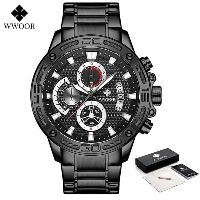 WWOOR 2021 New Men Watches Top Brand Luxury Gold Stainless Steel Quartz Watch Men Waterproof Sport Chronograph